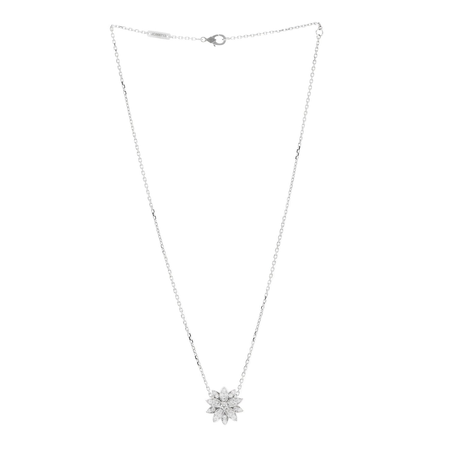 Van Cleef & Arpels 18K White Gold Diamond Small Lotus Pendant Necklace 3 of 7