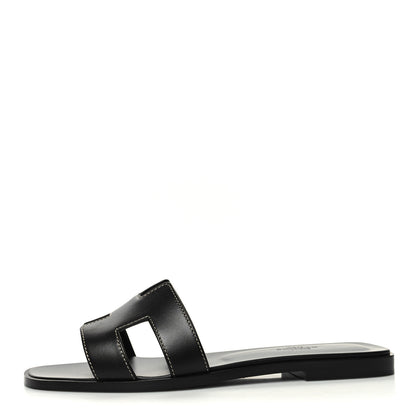 Hermes Box Calfskin Oran Sandals 38 Black 1 of 8