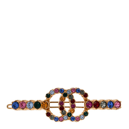 Chanel Crystal Over The Rainbow CC Hair Clip Barrette Gold Multicolor 1 of 5