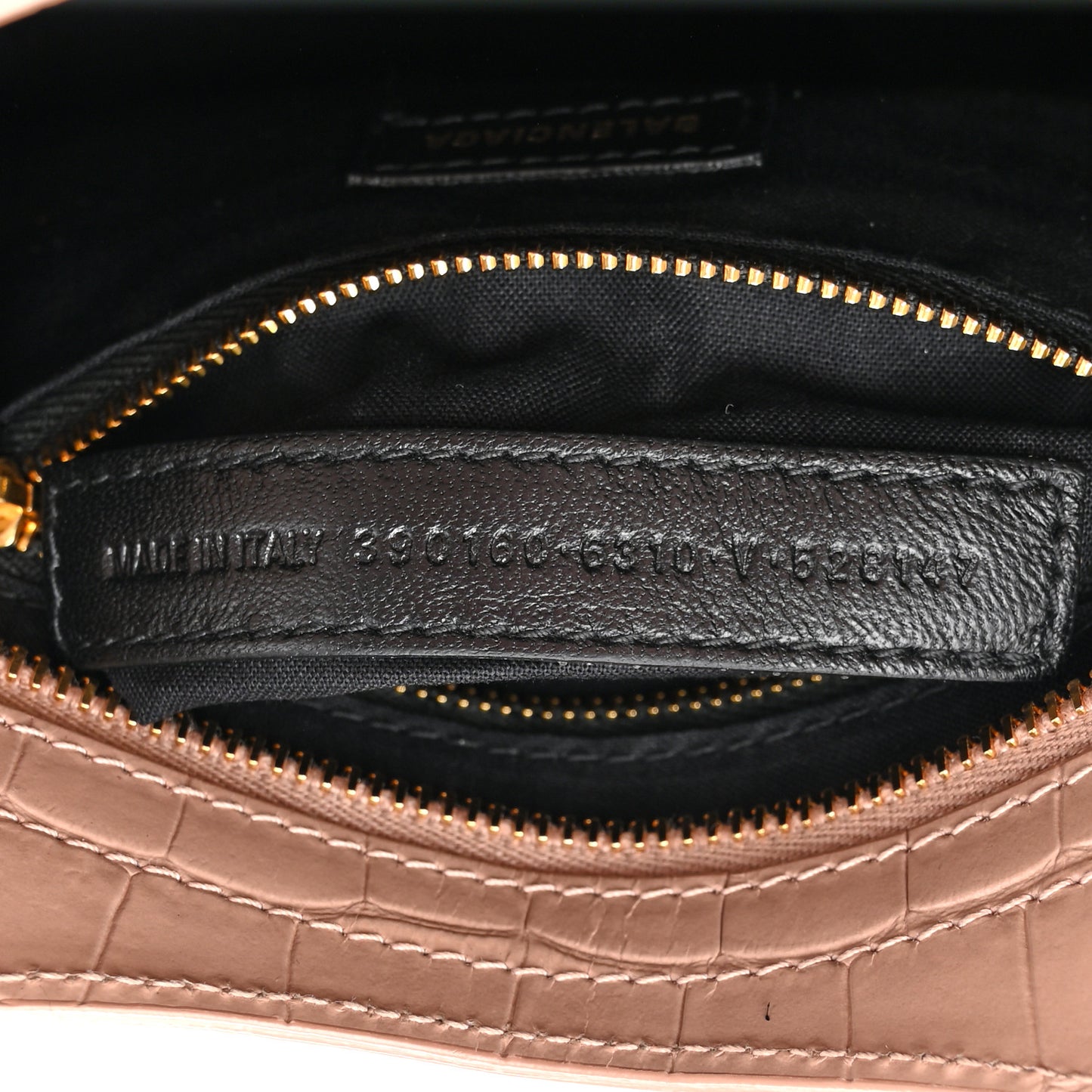 Shiny Supple Calfskin Crocodile Embossed Gold Metallic Edge Hardware Mini City Nude Beige