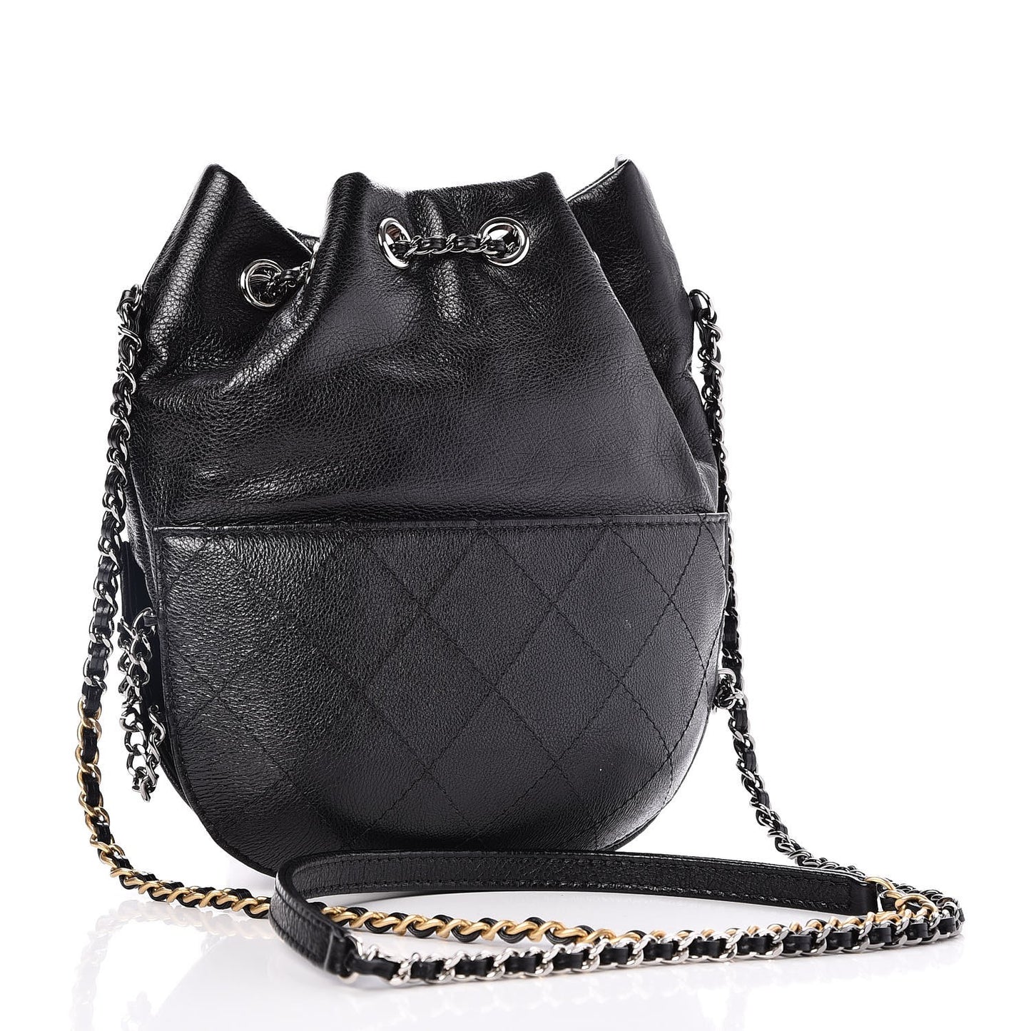 Calfskin Quilted Small Gabrielle Bucket Black