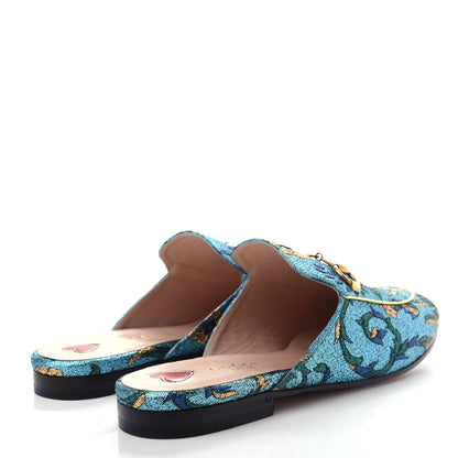 Gucci Iridescent Brocade Womens Princetown Slippers 38.5 Azure Multicolor Oro 4 of 11