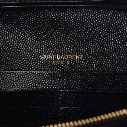 Saint Laurent Grain De Poudre Matelasse Chevron Monogram Chain Wallet Black 6 of 9