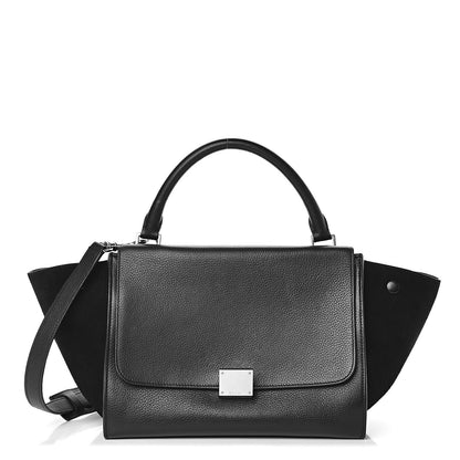 Celine Drummed Calfskin Suede Small Trapeze Black 1 of 8