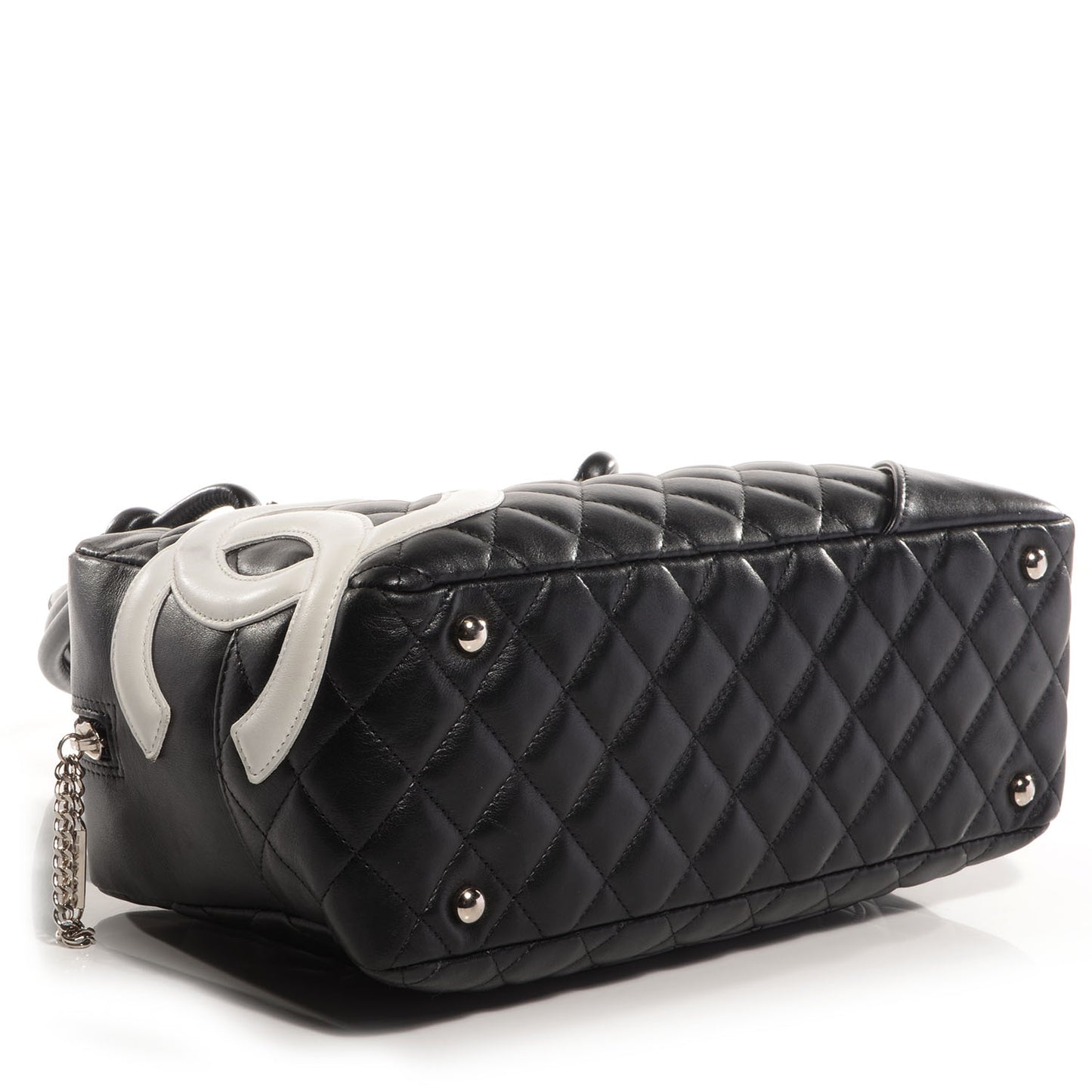 Calfskin Quilted Large Cambon Bowler Black White