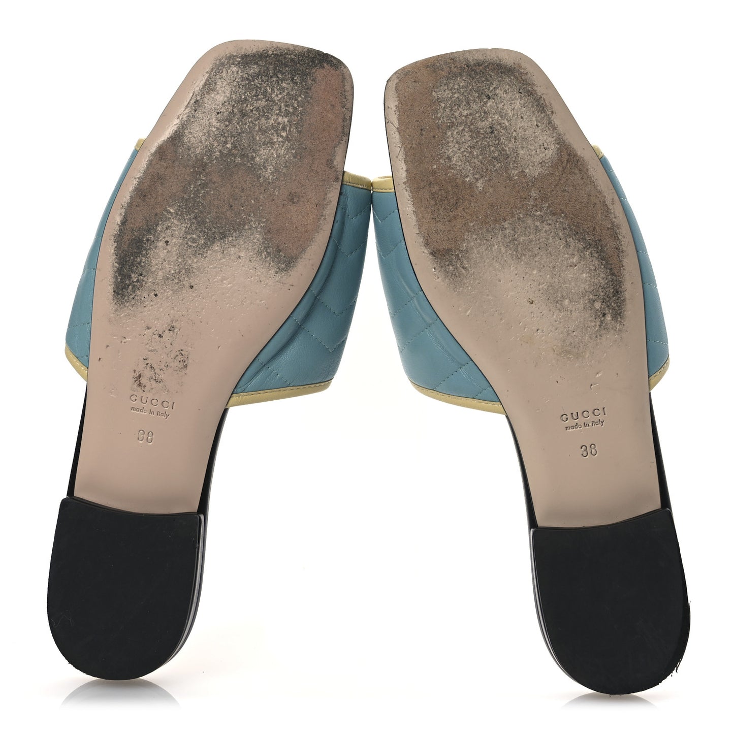 Malaga Kid Matelasse Enamel GG Marmont Flat Slide Sandals 38 Dusty Azure Burro
