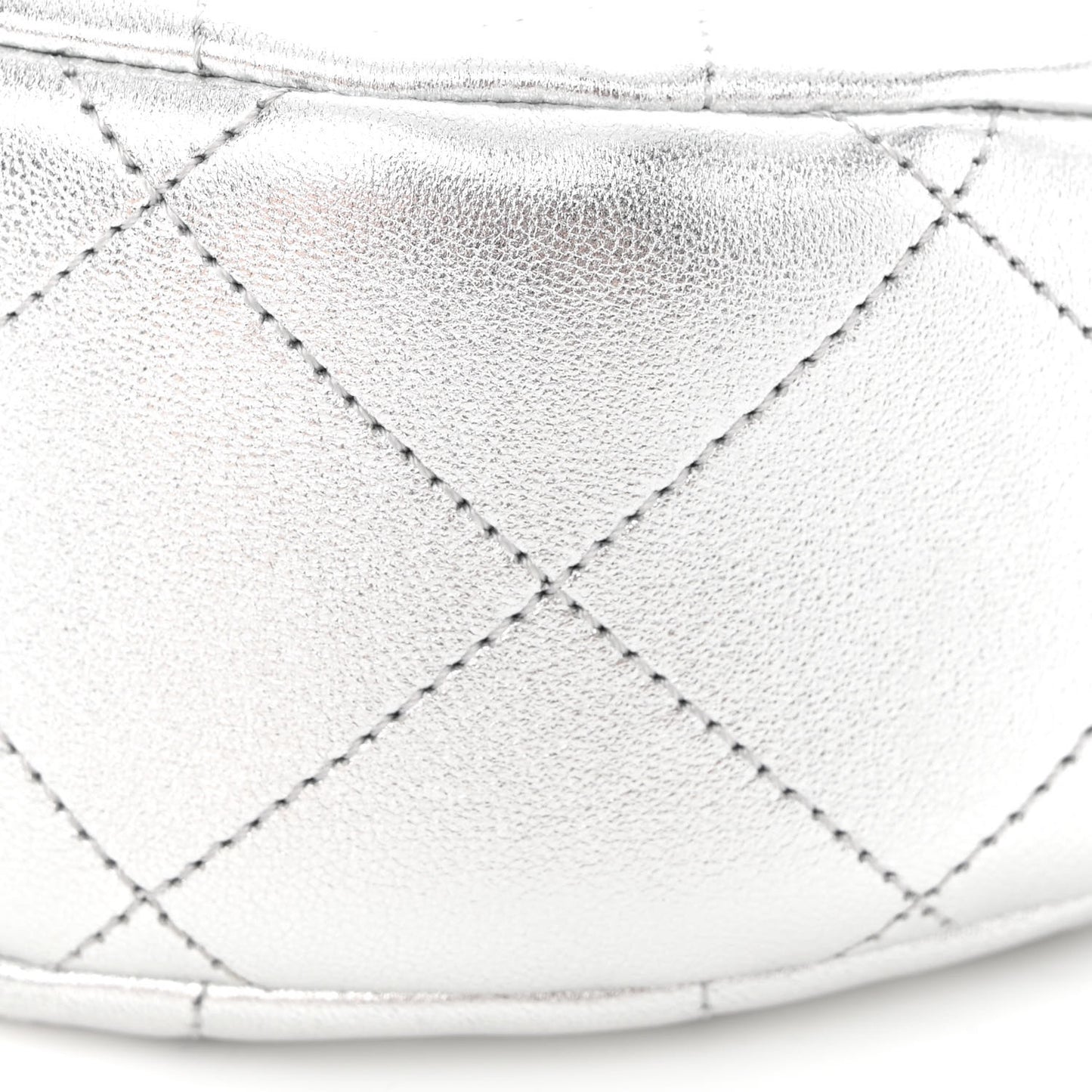Metallic Lambskin Chain Rows Quilted Chain Hobo Silver