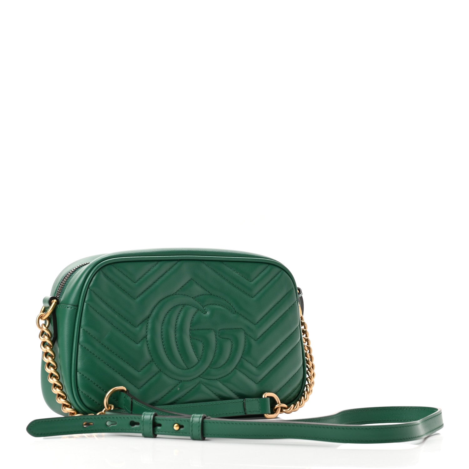 Gucci Calfskin Matelasse Small GG Marmont Chain Shoulder Bag Emerald Green 3 of 11