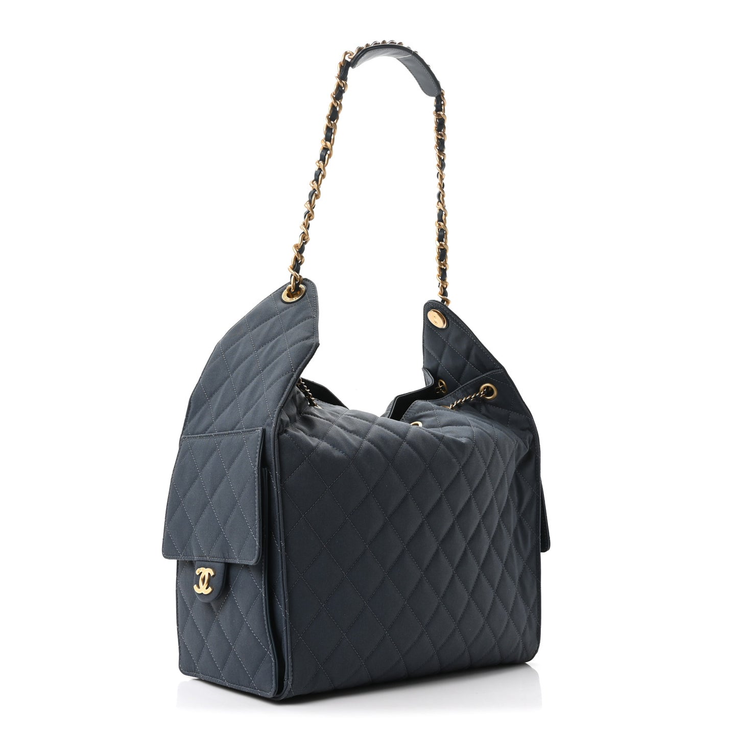 Canvas Quilted Medium Chanel 25 Handbag Dark Blue