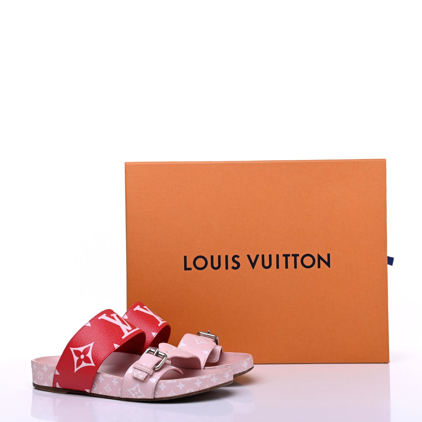 Monogram Giant Bom Dia Flat Mule Sandals 37.5 Rouge Rose