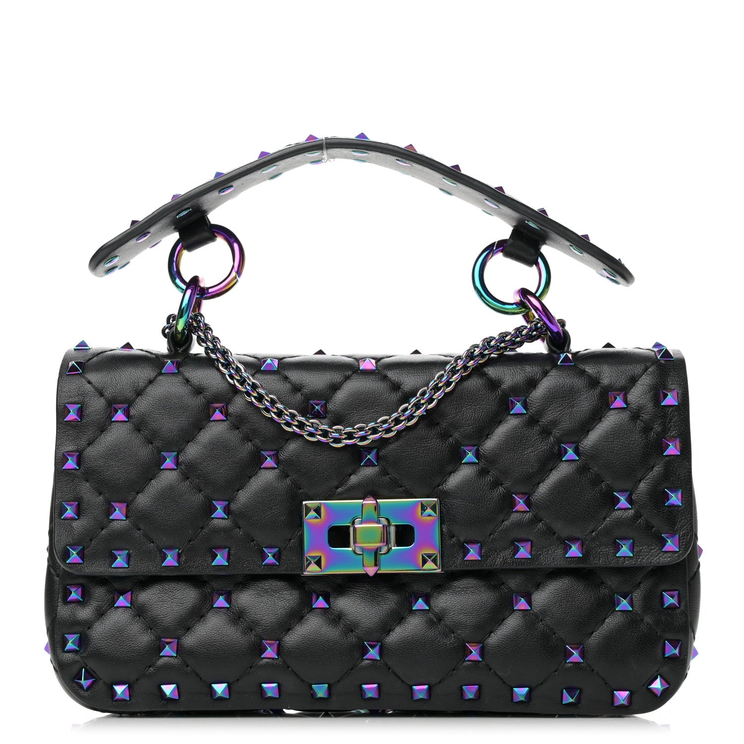 Valentino Garavani Lambskin Oil Slick Small Rockstud Spike Shoulder Bag Black 1 of 13