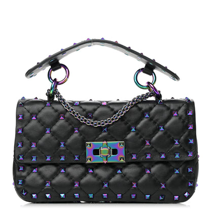Valentino Garavani Lambskin Oil Slick Small Rockstud Spike Shoulder Bag Black 1 of 13