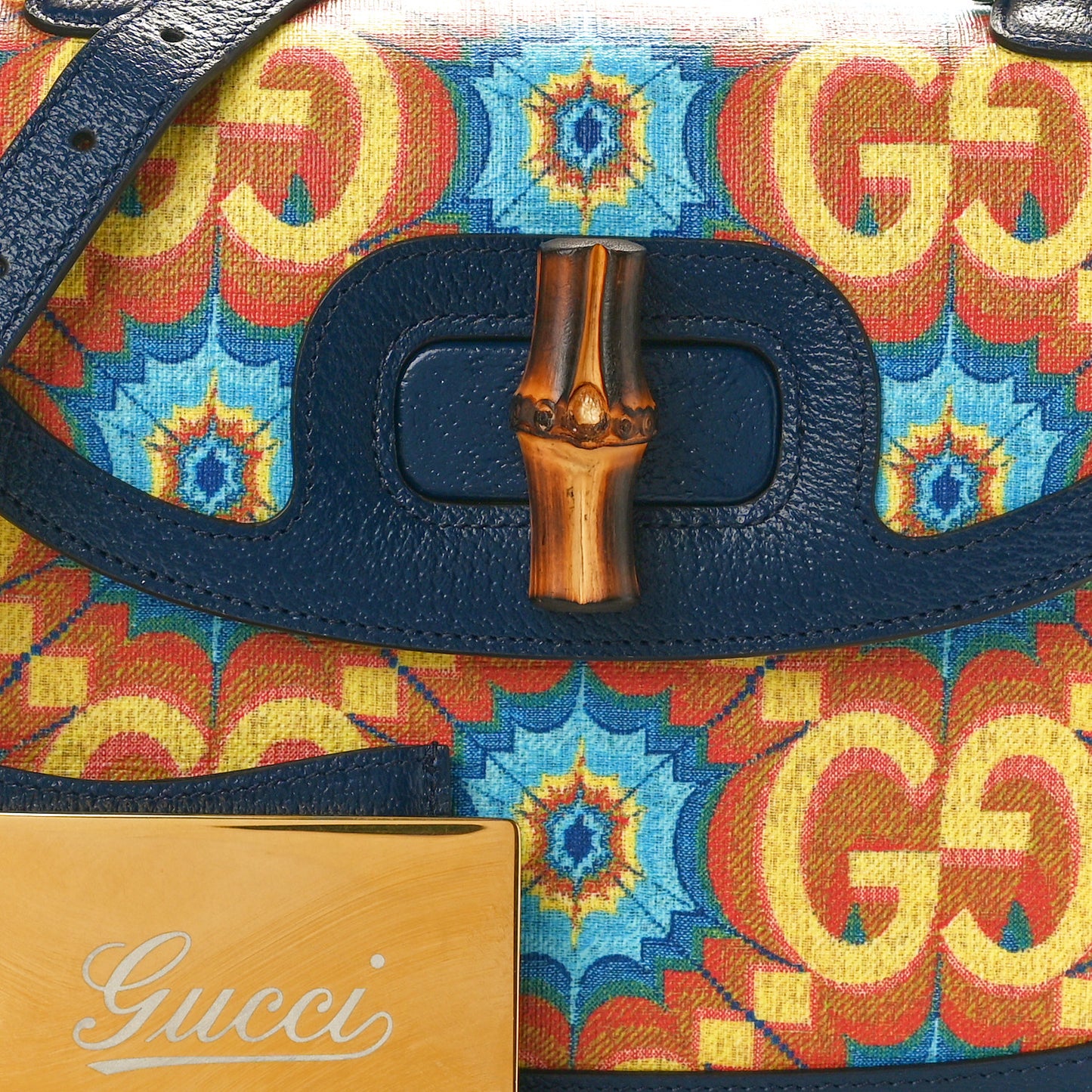 Calfskin Kaleidoscope Medium Bamboo 1947 Top Handle Bag Blue Orange Multicolor Blue Agata