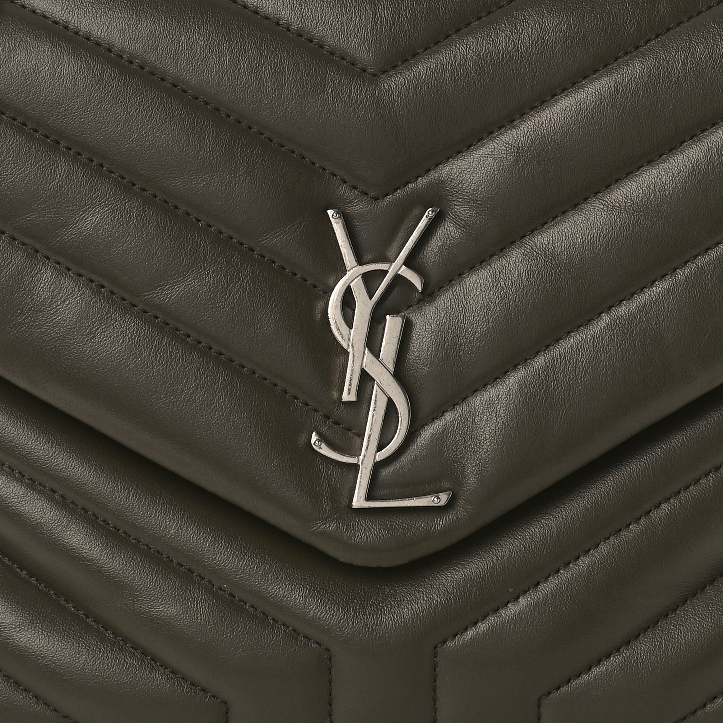 Calfskin Y Quilted Monogram Medium Loulou Chain Satchel Khaki Fonce