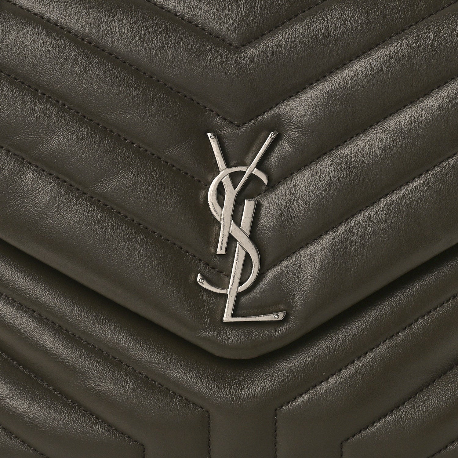 Saint Laurent Calfskin Y Quilted Monogram Medium Loulou Chain Satchel Khaki Fonce 9 of 9