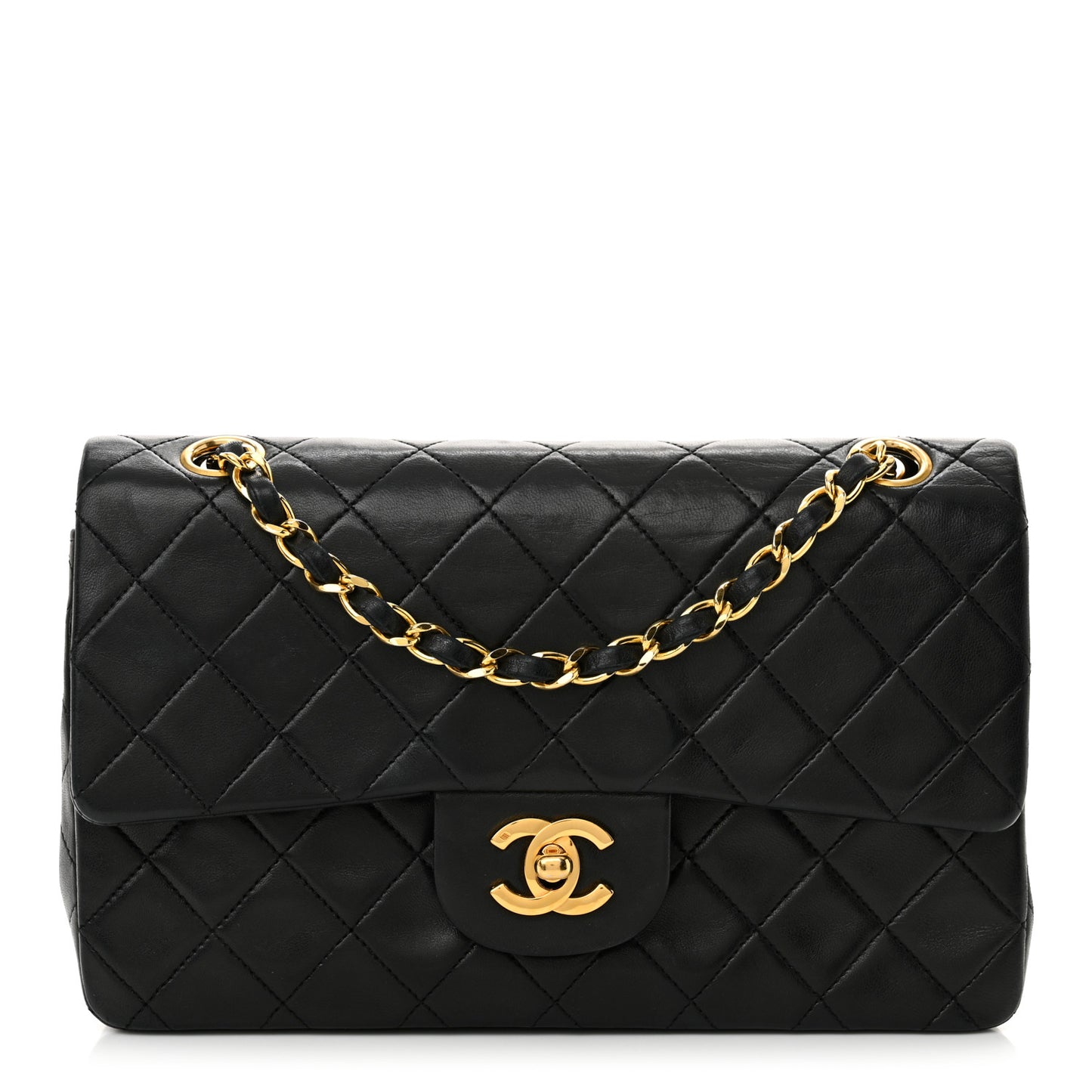 Lambskin Quilted Small Double Flap Black