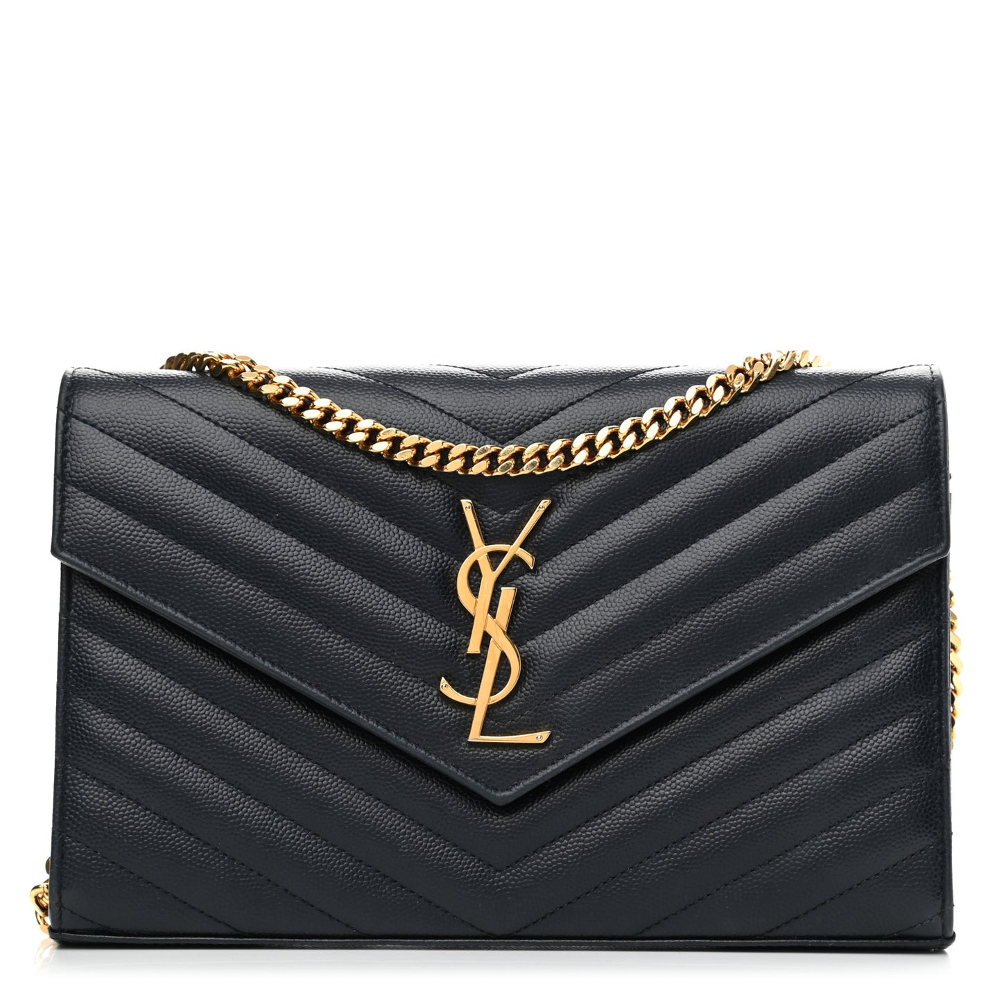Grain De Poudre Matelasse Chevron Monogram Chain Wallet Navy