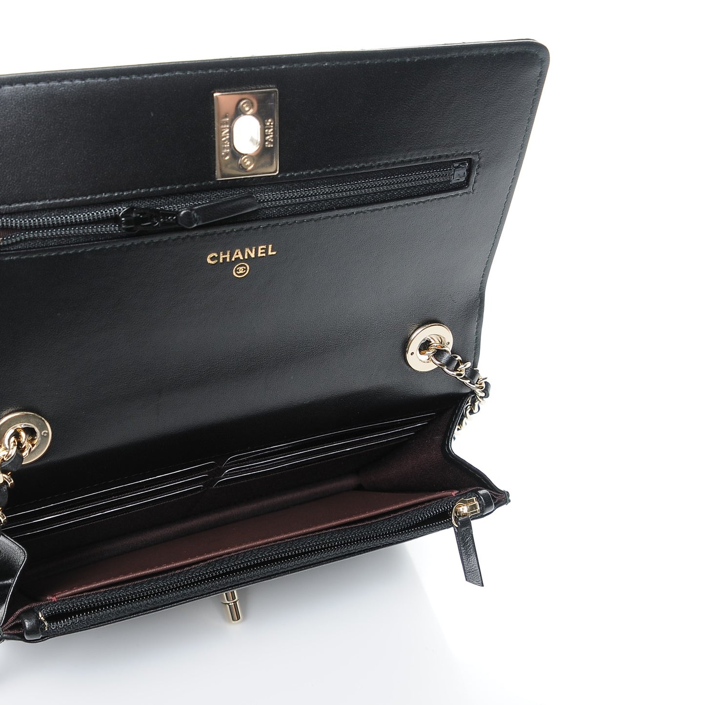 Lambskin Quilted Trendy CC Wallet On Chain WOC Black