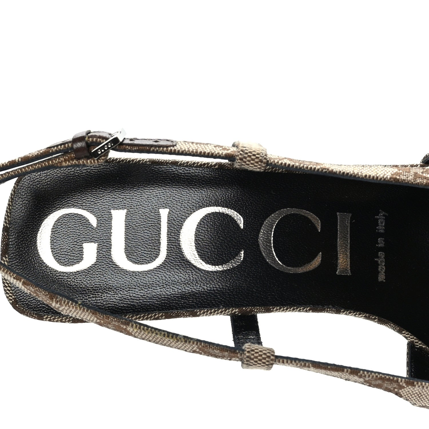 Gucci Monogram Malga Kid Square G 75mm Slingback Pumps 37.5 Beige Ebony New Acero 6 of 7