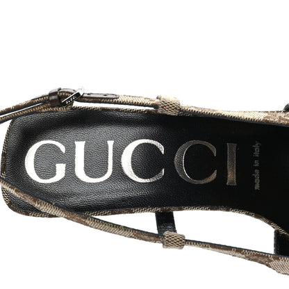 Gucci Monogram Malga Kid Square G 75mm Slingback Pumps 37.5 Beige Ebony New Acero 6 of 7
