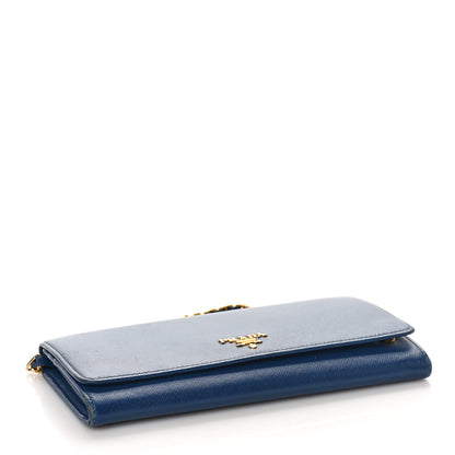 Prada Saffiano Metal Oro Chain Wallet Bleutte 4 of 13