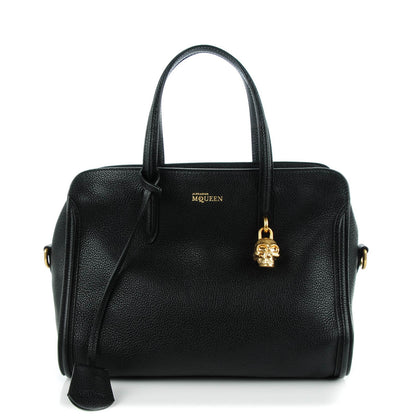 Alexander McQueen Pebbled Calfskin Small Skull Padlock Zip Around Tote Black 1 of 8