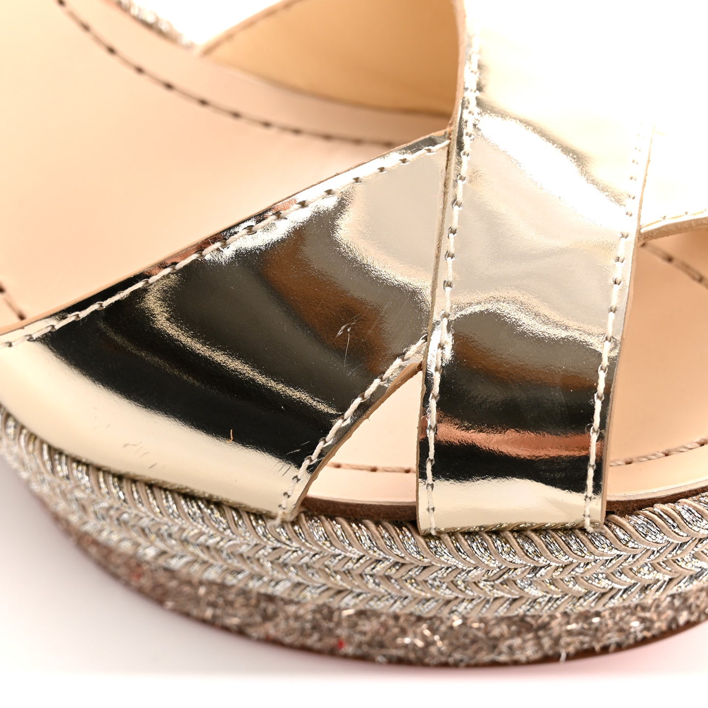Calfskin Glitter Almeria 120 Wedge Sandals 37 Light Gold