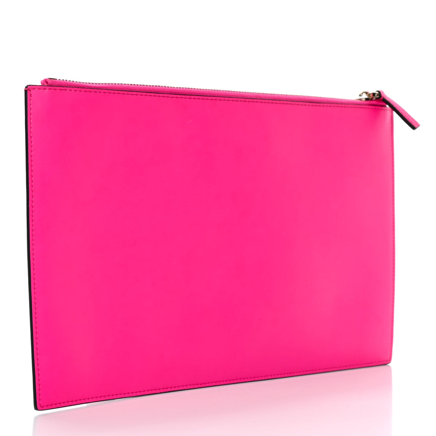 Calfskin Large VLogo Flat Zip Pouch Azalea White