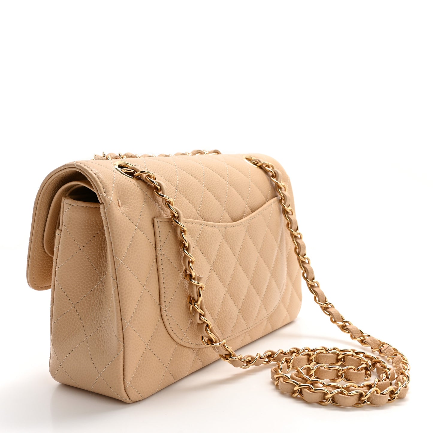 Caviar Quilted Small Double Flap Beige