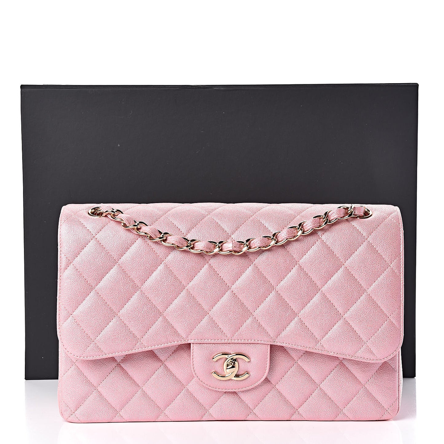 Iridescent Caviar Quilted Jumbo Double Flap Rose Pink
