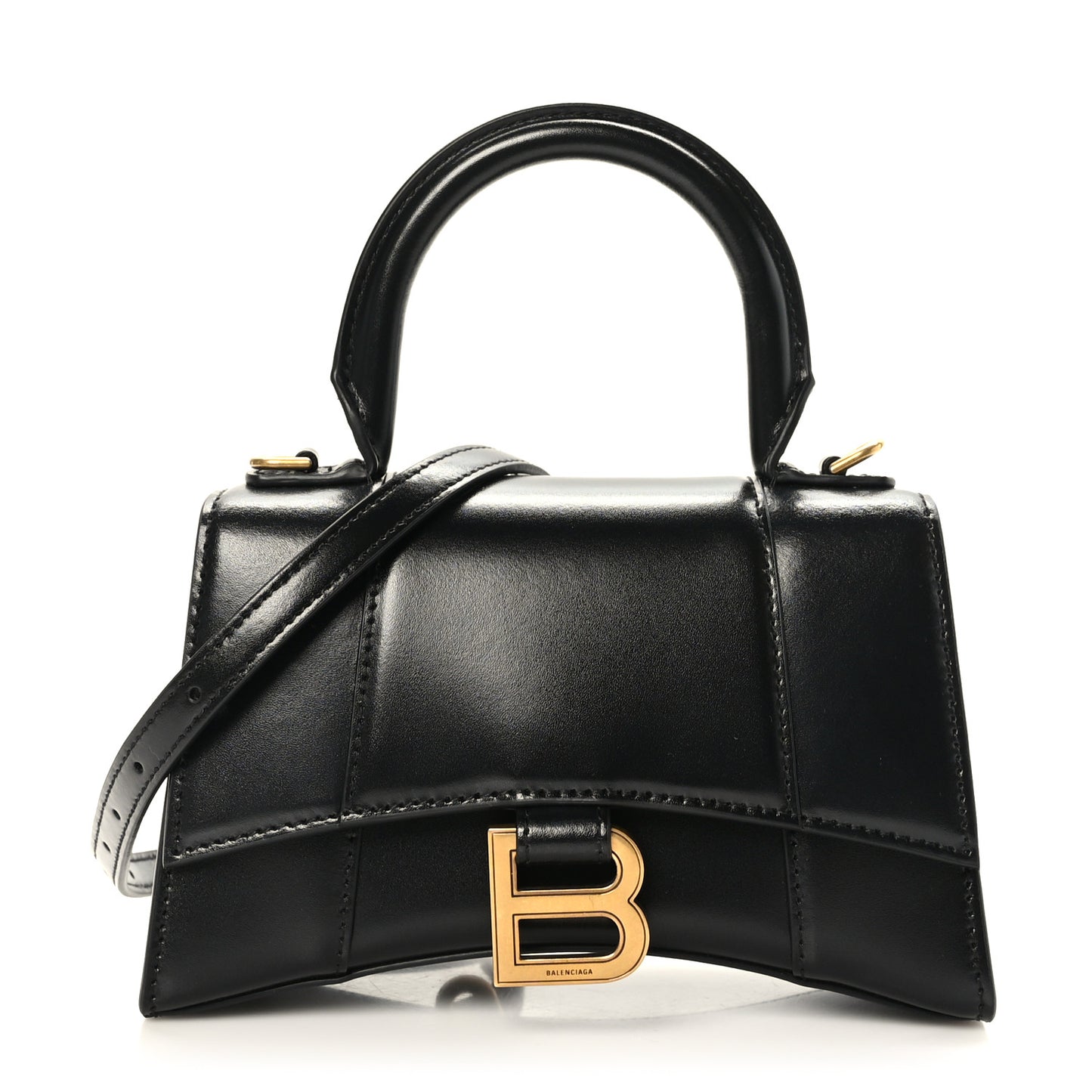 Shiny Box Calfskin Hourglass Top Handle Bag XS Black