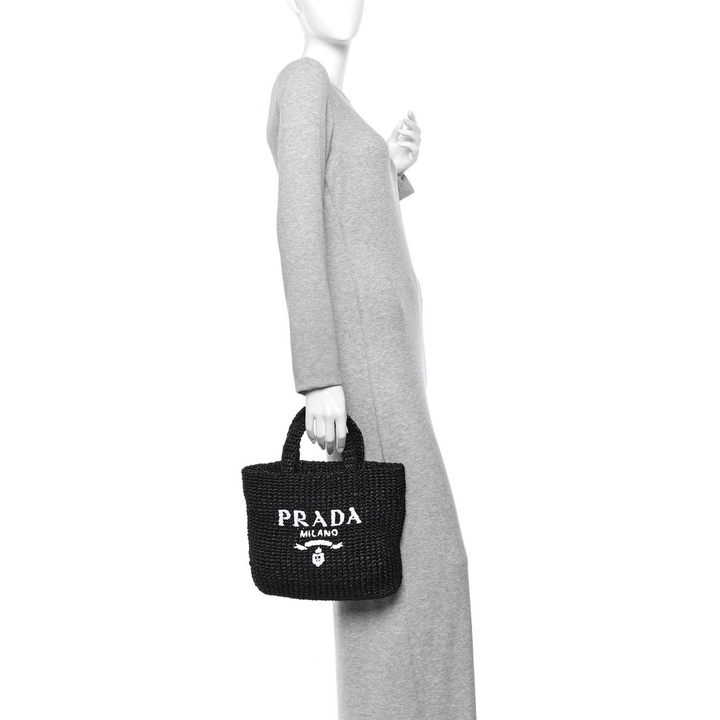 Yarn Raffia Effect Crochet Small Logo Tote Black