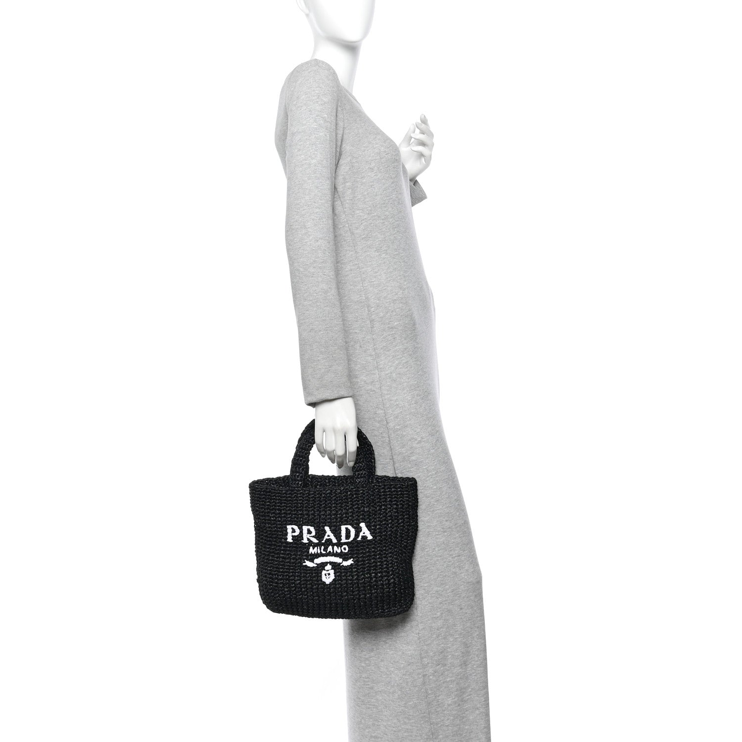 Prada Yarn Raffia Effect Crochet Small Logo Tote Black 2 of 10