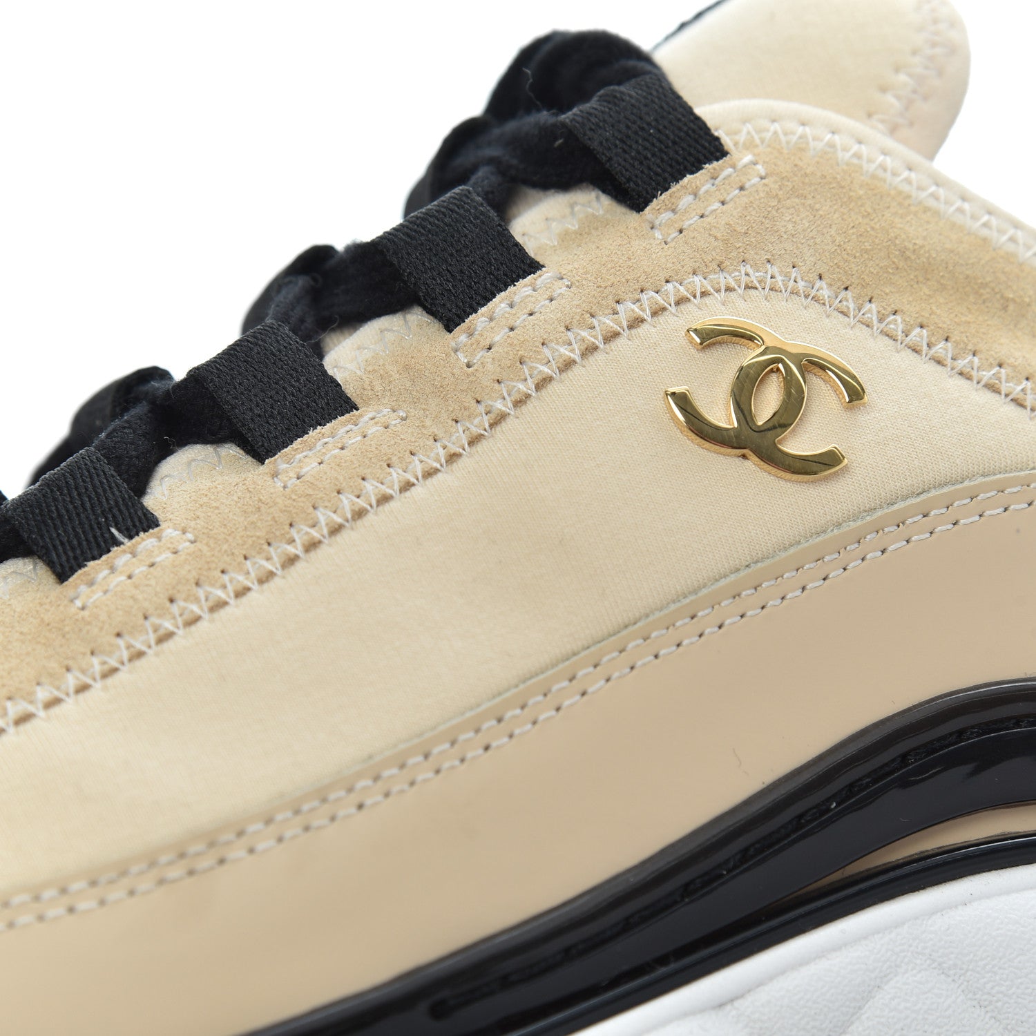 Chanel Velvet Calfskin Mixed Fibers CC Sneakers 39.5 Beige 9 of 15