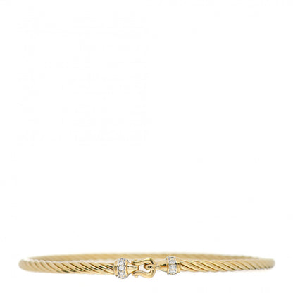 David Yurman 18K Yellow Gold Diamond 2.6mm Cable Collectibles Buckle Bracelet 1 of 4