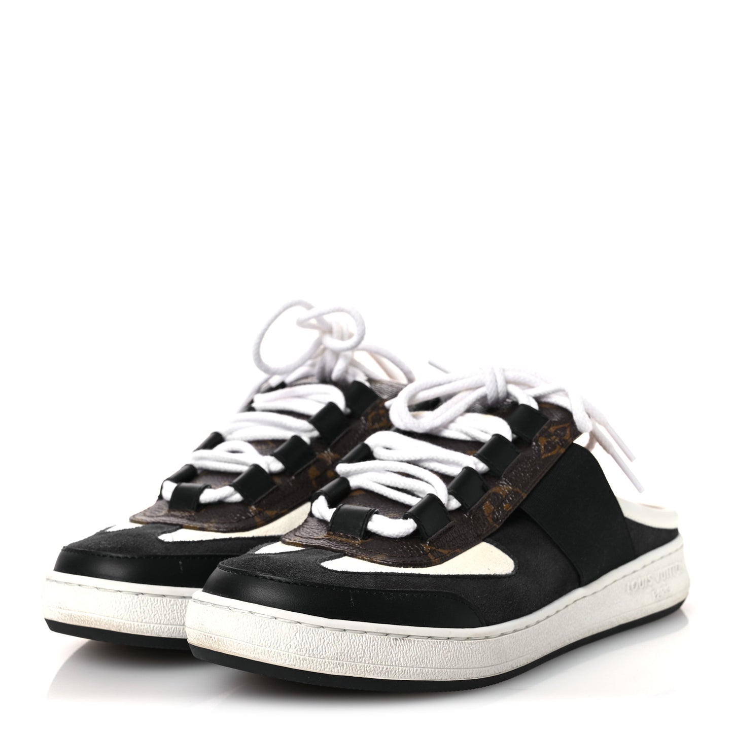 Monogram Suede Calfskin Lous Open Back Sneakers 37.5 Black