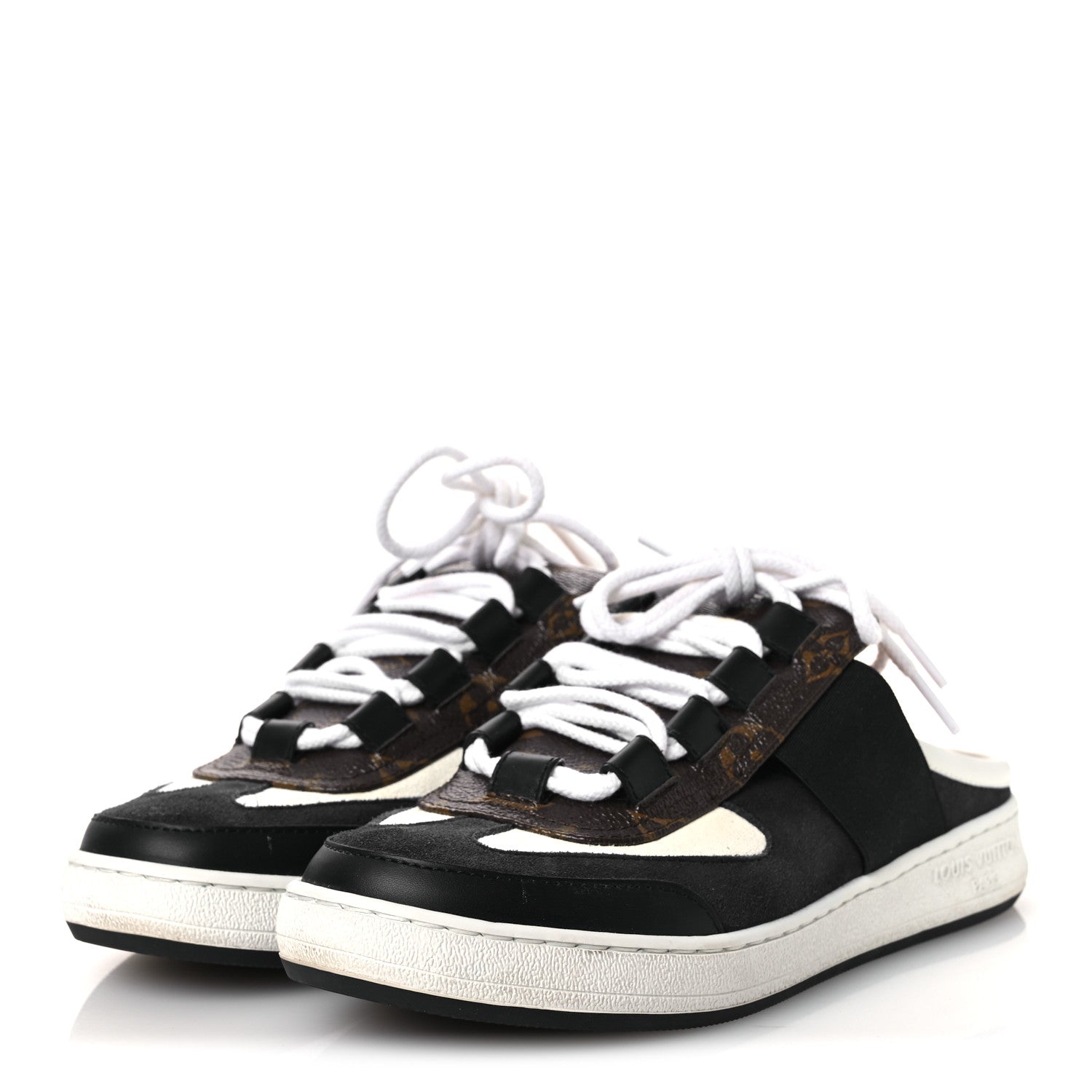 Louis Vuitton Monogram Suede Calfskin Lous Open Back Sneakers 37.5 Black 4 of 10
