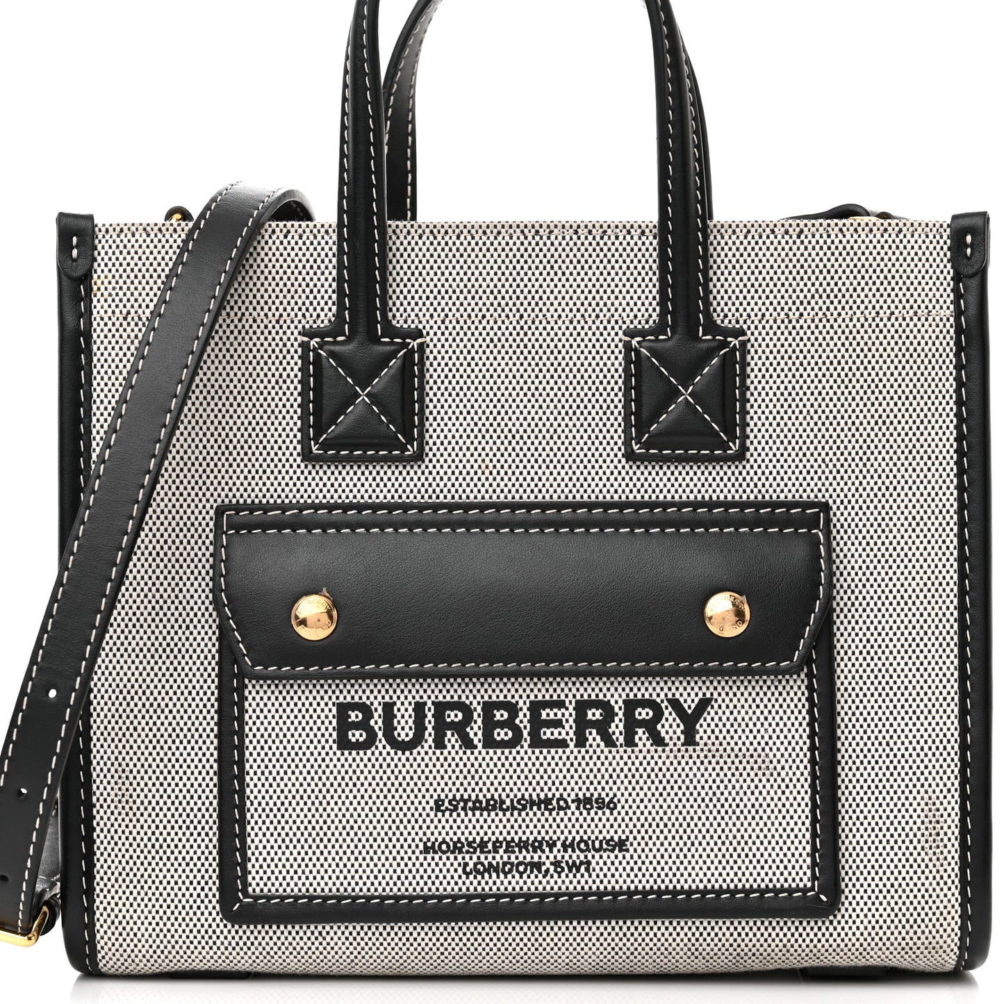 Canvas Smooth Calfskin Mini Two Tone Freya Tote Black