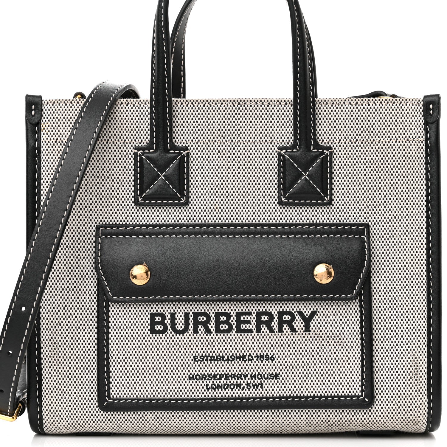 Burberry Canvas Smooth Calfskin Mini Two Tone Freya Tote Black 7 of 14