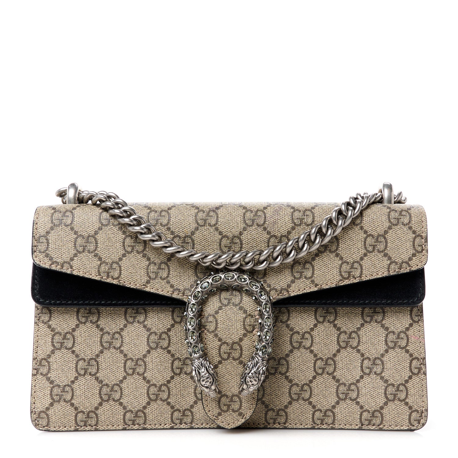 Gucci GG Supreme Monogram Suede Crystal Small Dionysus Shoulder Bag Beige Ebony Black 1 of 13