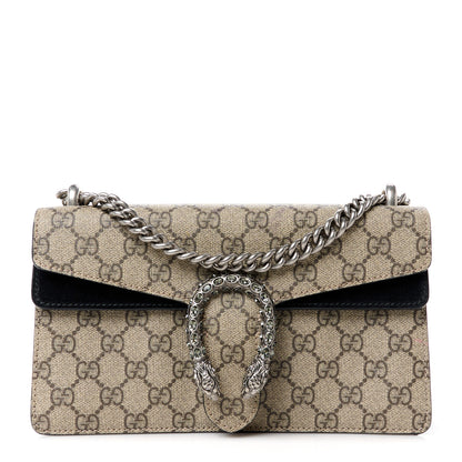 Gucci GG Supreme Monogram Suede Crystal Small Dionysus Shoulder Bag Beige Ebony Black 1 of 13