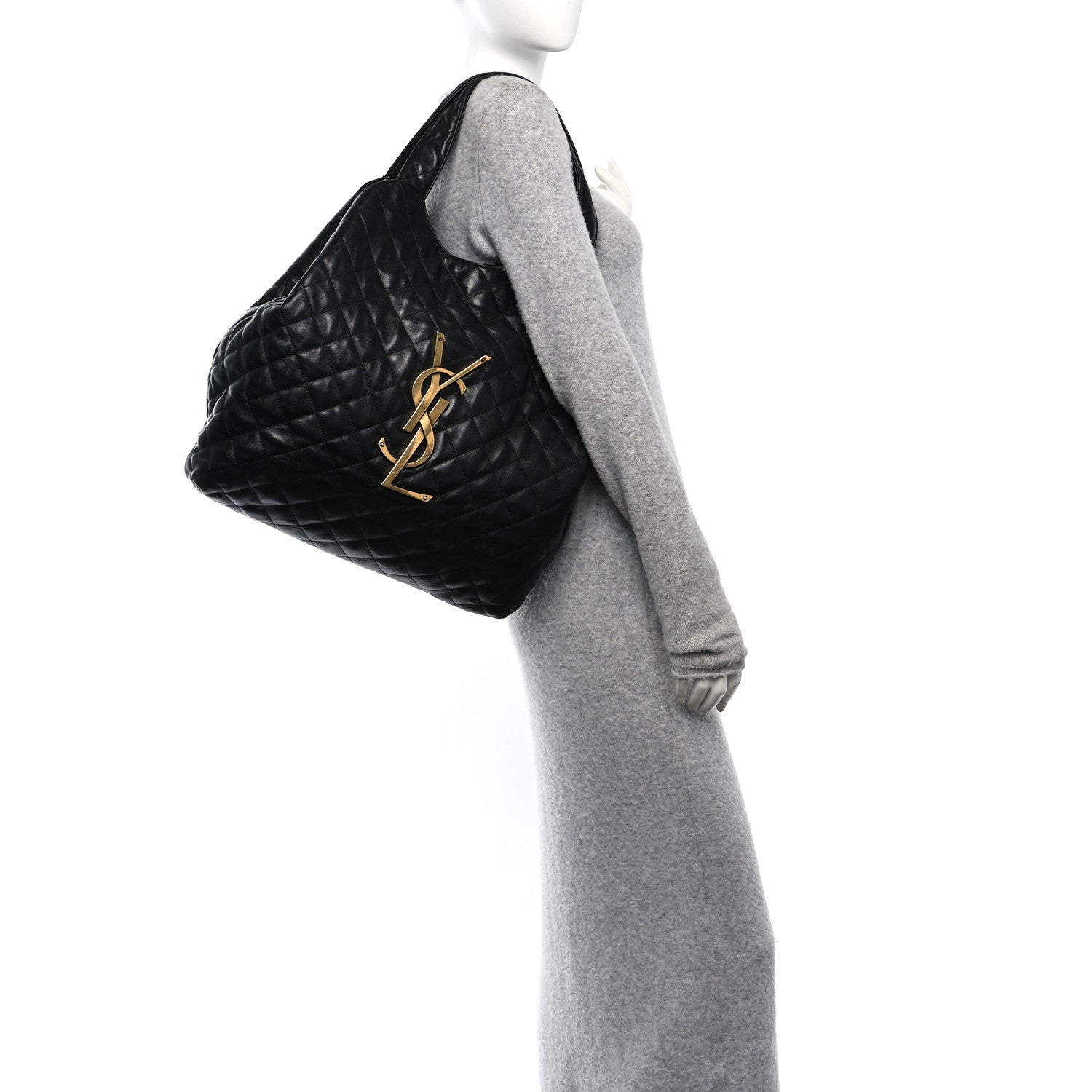 Saint Laurent Lambskin Quilted Maxi Icare Shopping Tote Black 2 of 10
