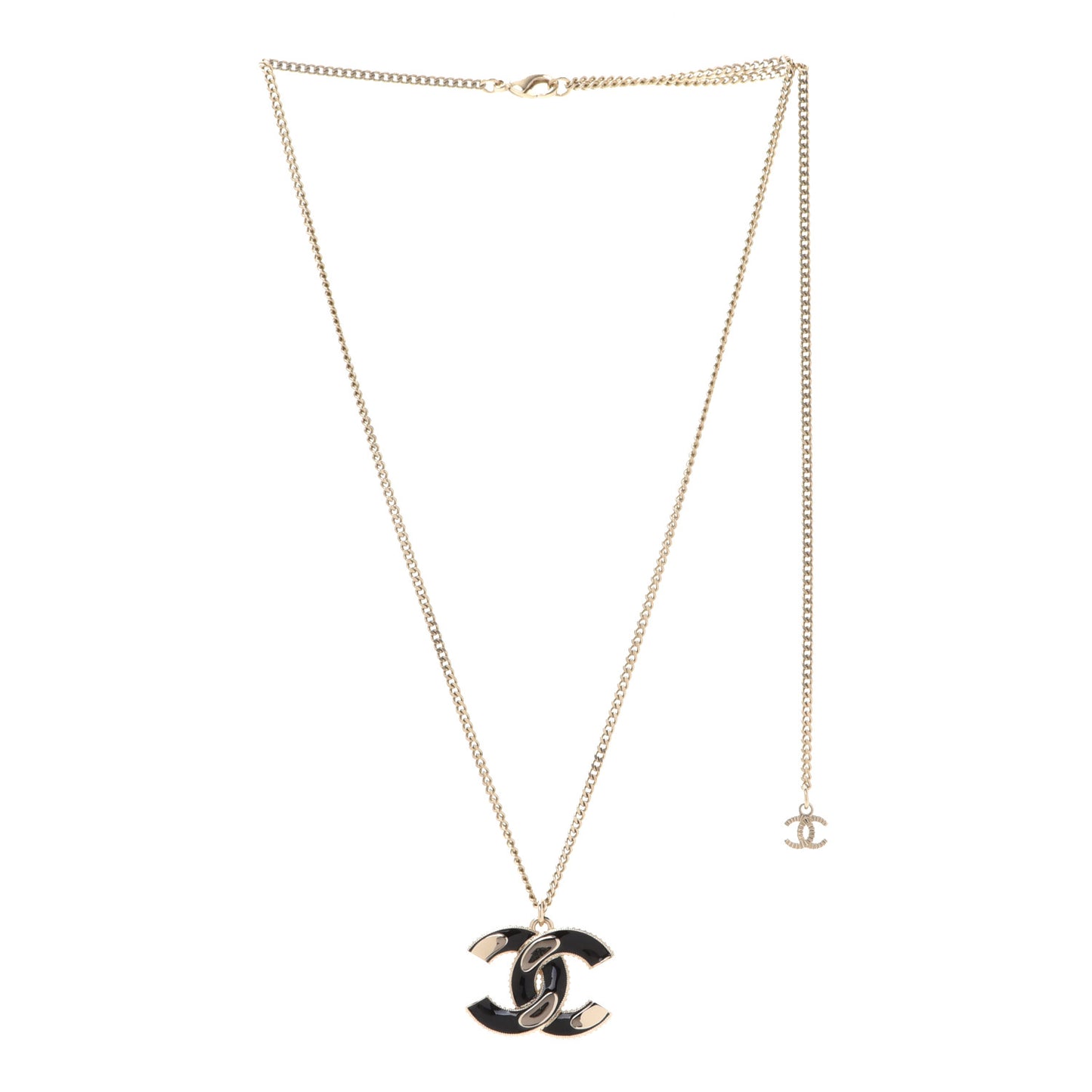 Enamel CC Pendant Necklace Black Light Gold