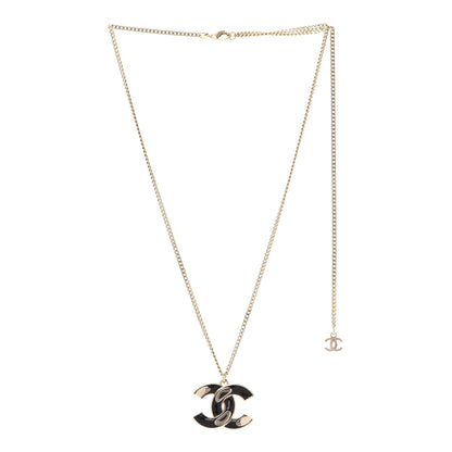 Chanel Enamel CC Pendant Necklace Black Light Gold 3 of 6