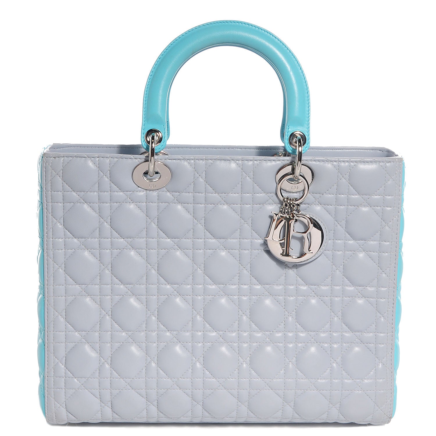 Christian Dior Lambskin Cannage Large Lady Dior Grey Turquoise 1 of 8