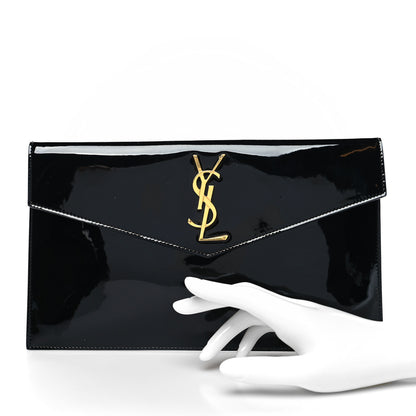 Saint Laurent Patent Classic Monogram Uptown Clutch Black 2 of 8