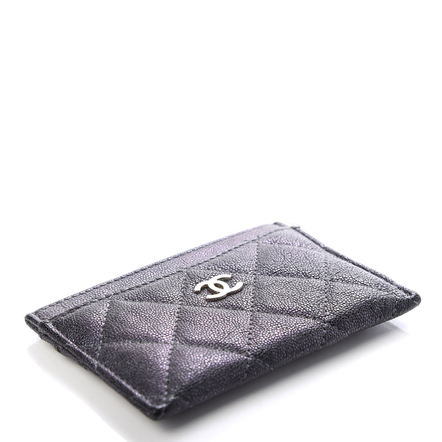 Iridescent Caviar Quilted Card Holder Black