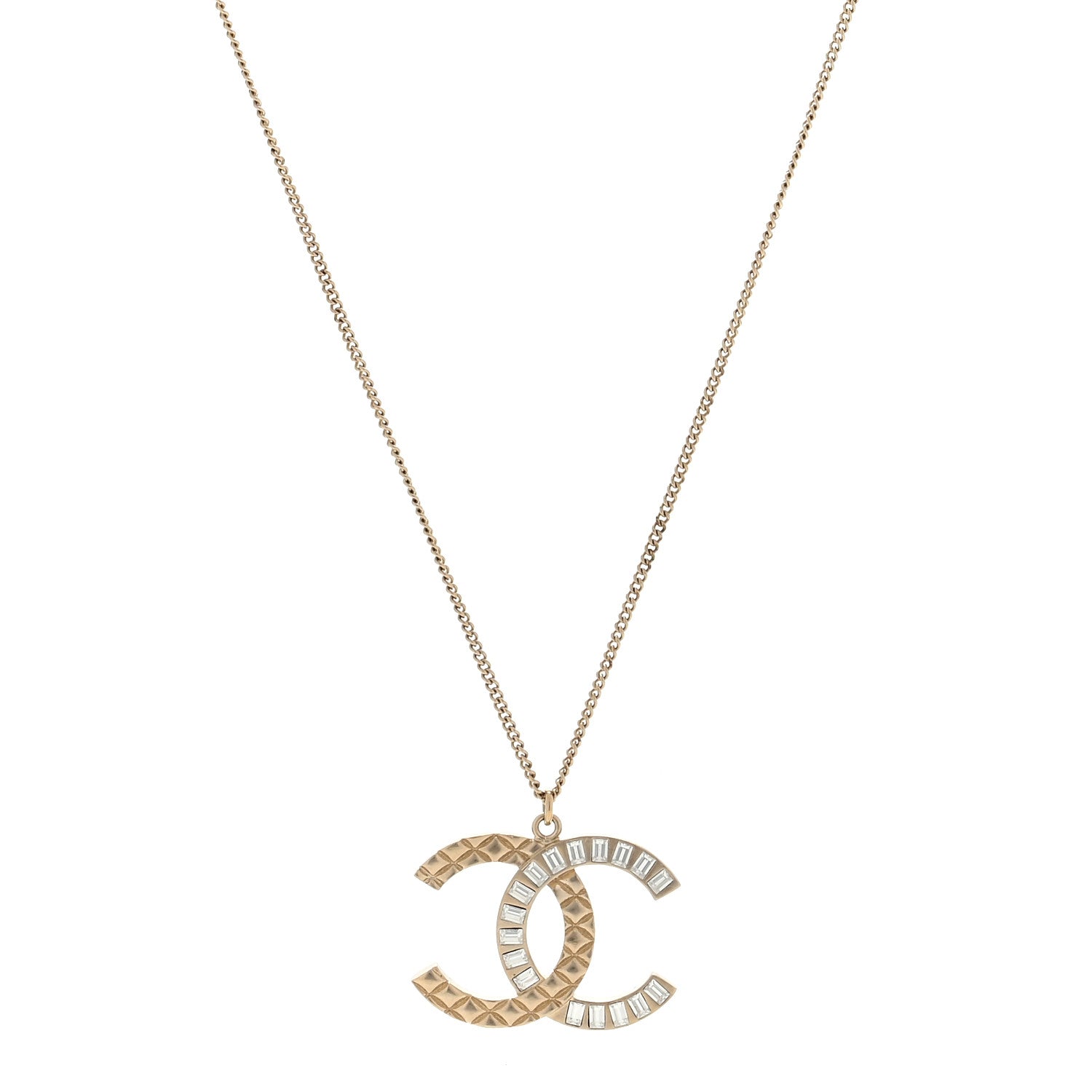 Chanel Metal Baguette Crystal Large CC Necklace Light Gold 2 of 4