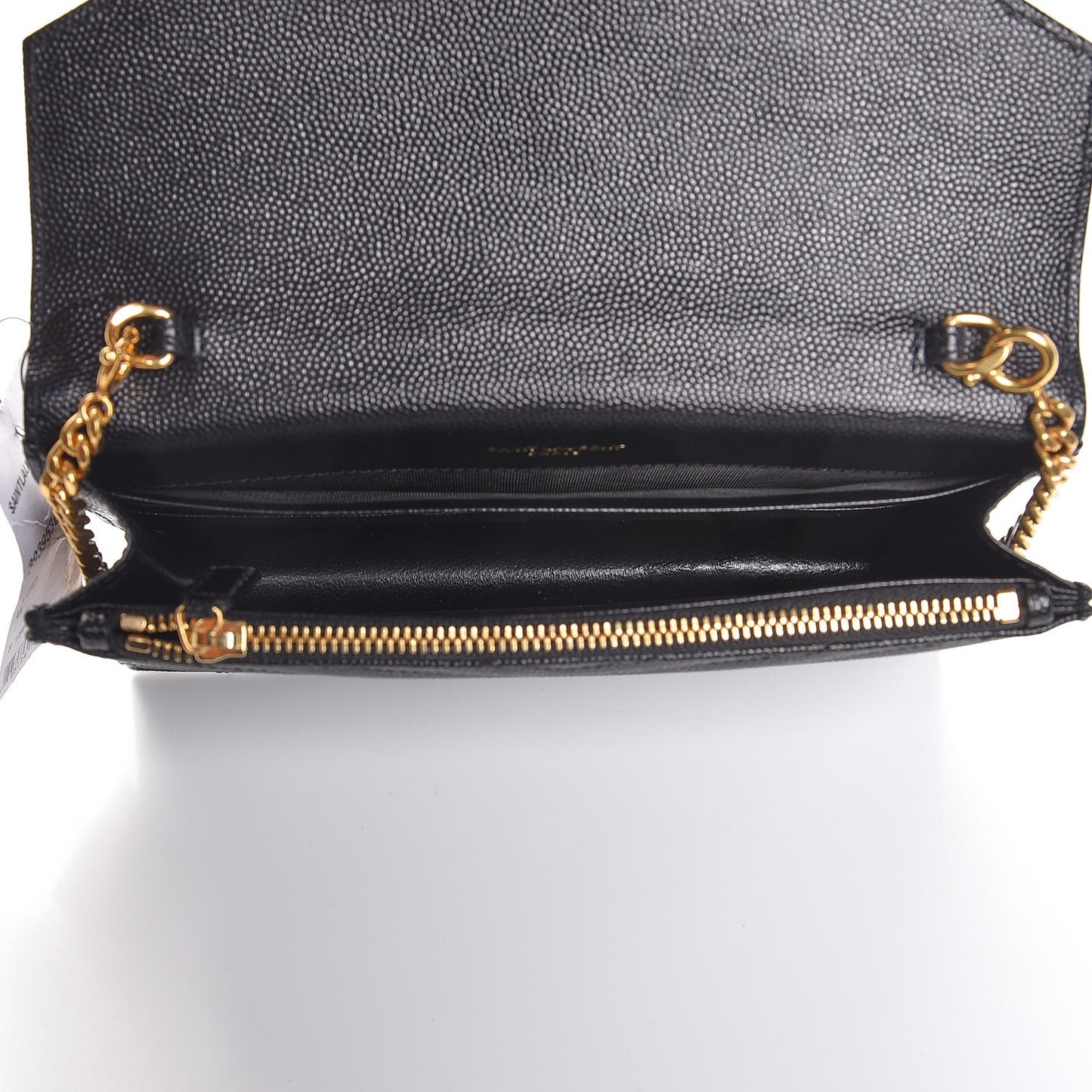 Grain De Poudre Matelasse Chevron Monogram Envelope Chain Wallet Black