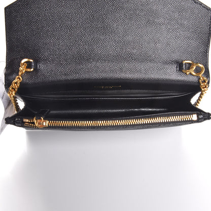 Saint Laurent Grain De Poudre Matelasse Chevron Monogram Envelope Chain Wallet Black 5 of 8